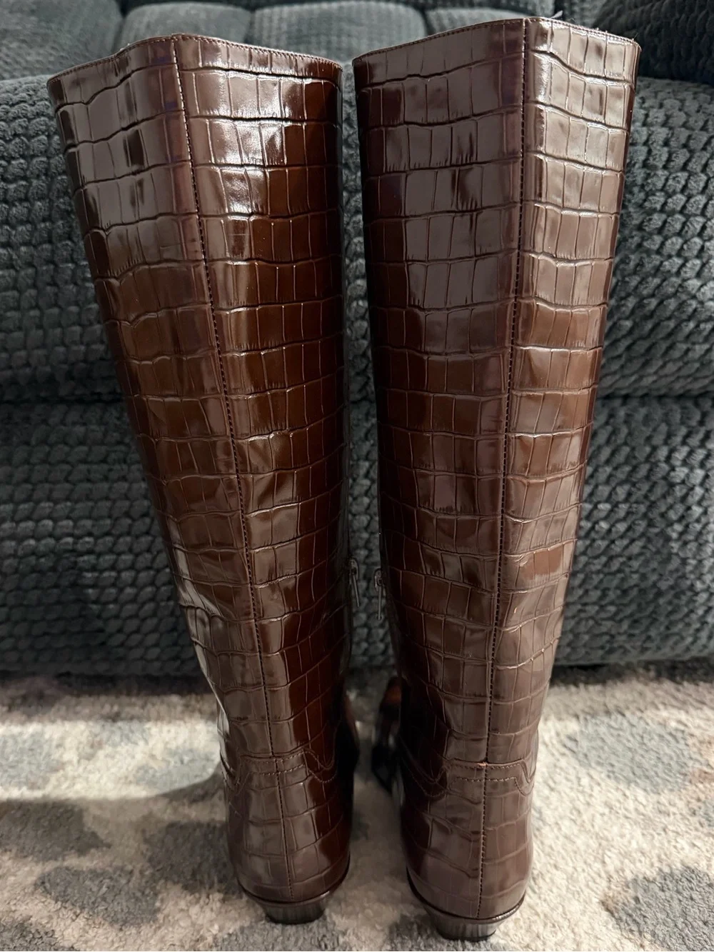 Jeffrey Campbell Passo Brown Croco Crocodile Knee High Boots Size 6